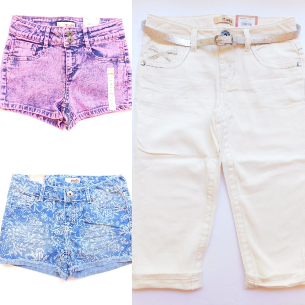 Mudd Girls Size 12 Denim Jean Shorts Capri‎ Cropped Jeans Clothes Lot NWT